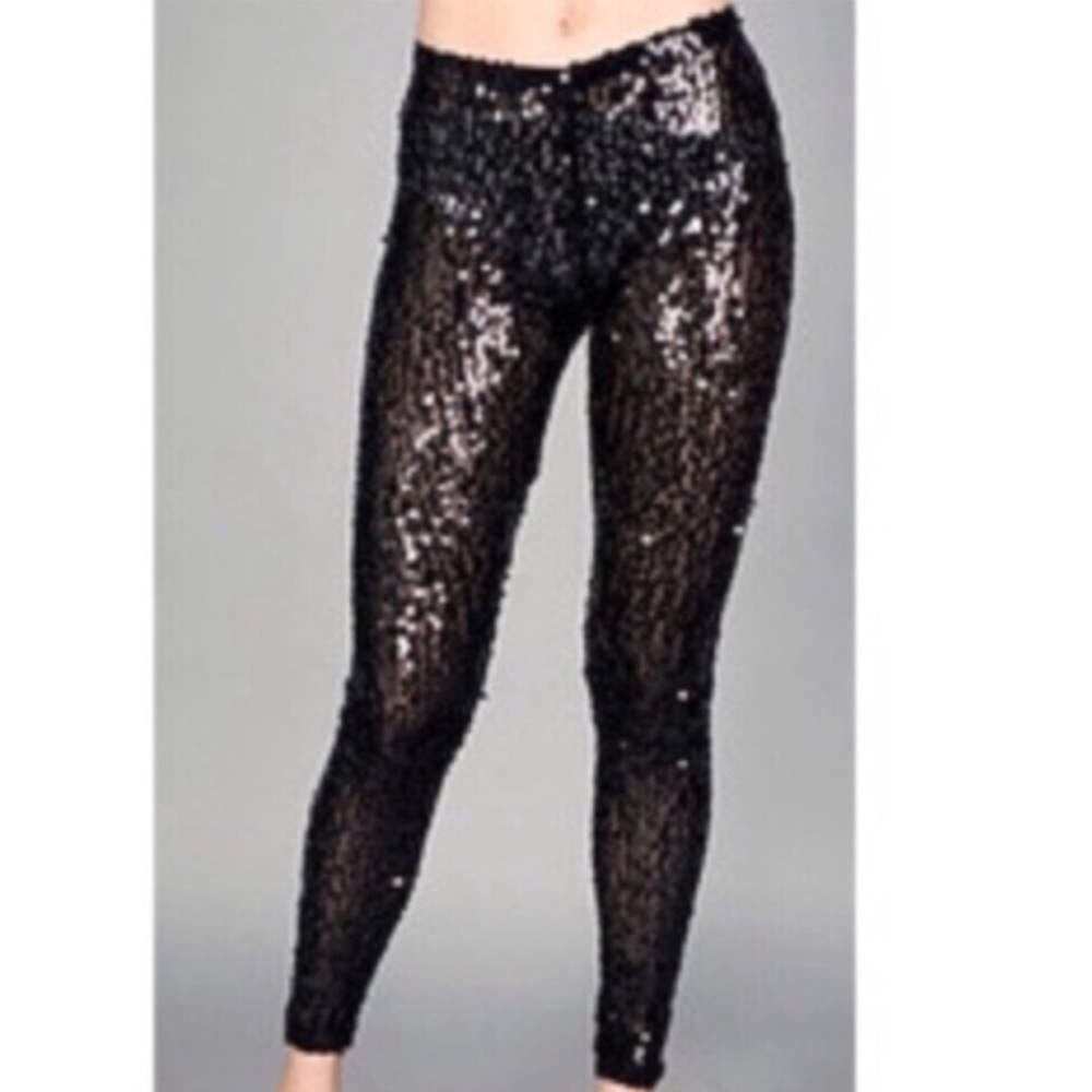 Custo Barcelona Black Sequins Mid Rise Legging Size large